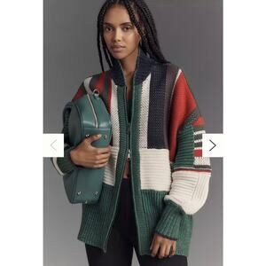Anthropologie Pilcro Ribbed Collared Zip Front Sweater Small Grandpa Cardigan